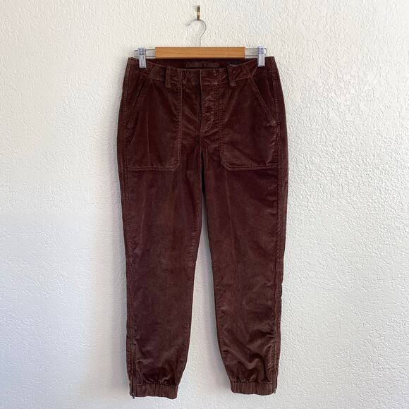 Banana Republic Corduroy Jogger Pants Brown Zip Ankle Soft Cord Fabric Size 6 - Picture 1 of 6